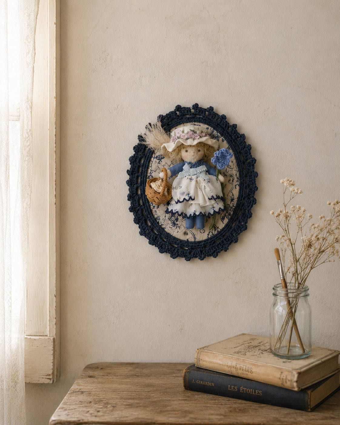 Miniature Doll in Crochet Frame - Made to Order