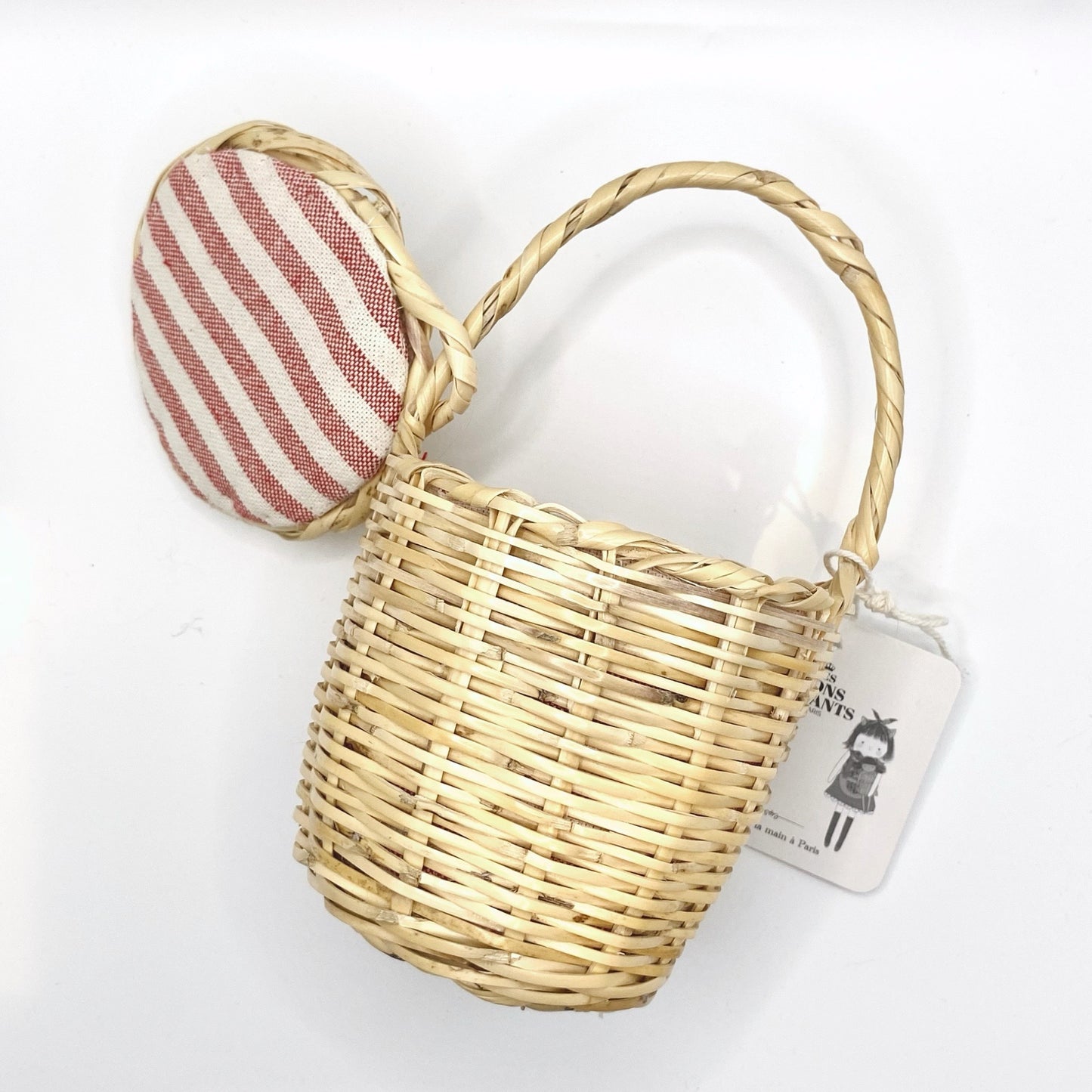 Mini Handwoven Basket – Green & Red Stripe