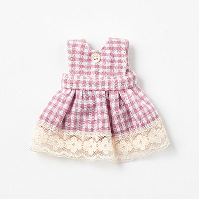 Gingham Pink Apron Dress with Vintage Button and Lace Hem