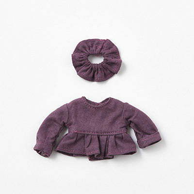 Long Sleeve Gathered Hem Shirt in Deep Purple Cotton