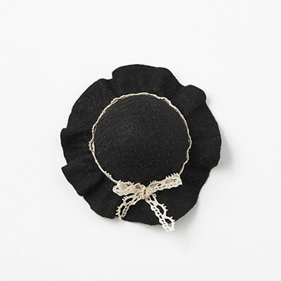 Handmade Black Felted Hat with Vintage Lace
