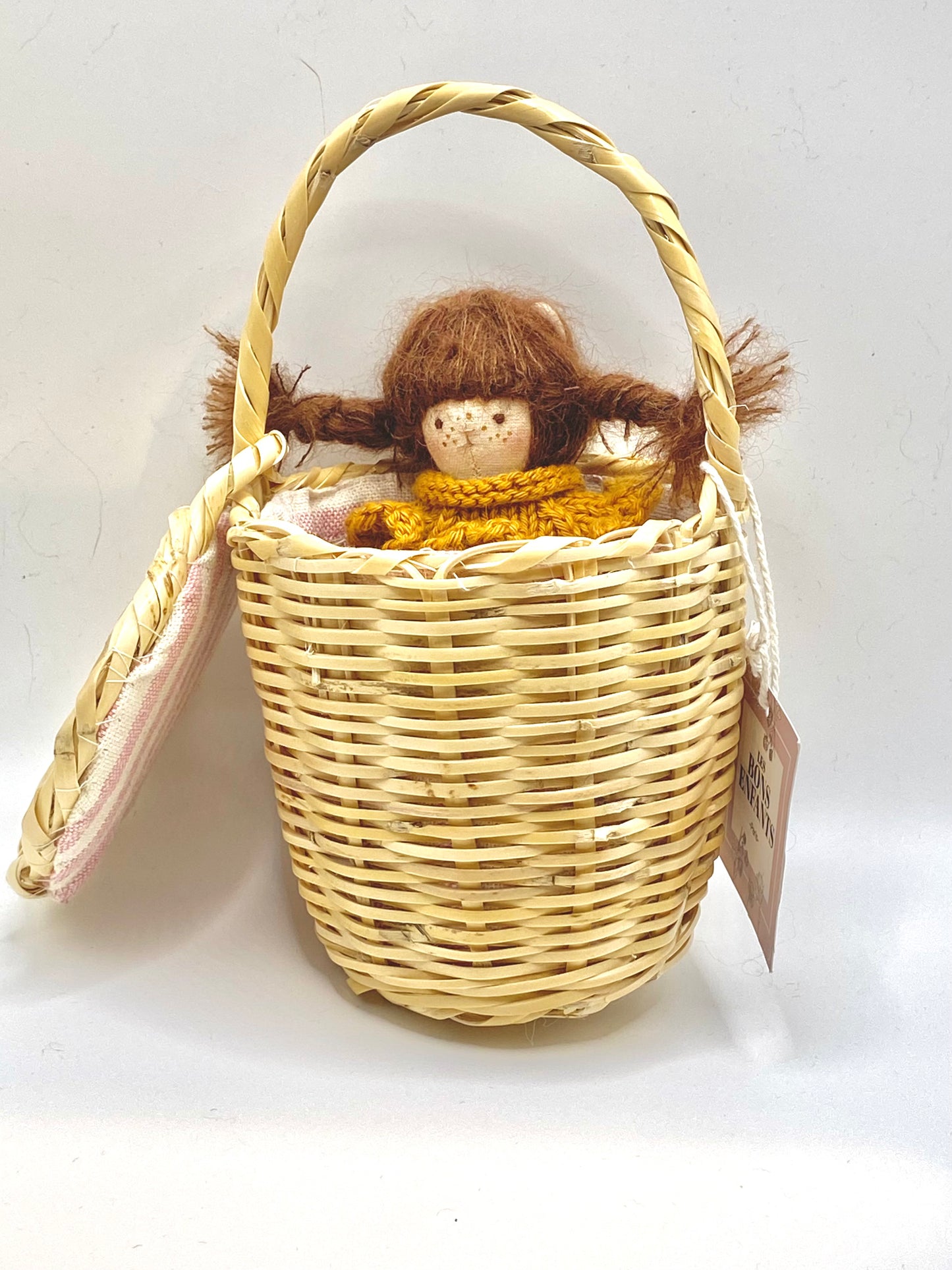 Mini Jane Birkin Basket – Pink Stripe with Doll