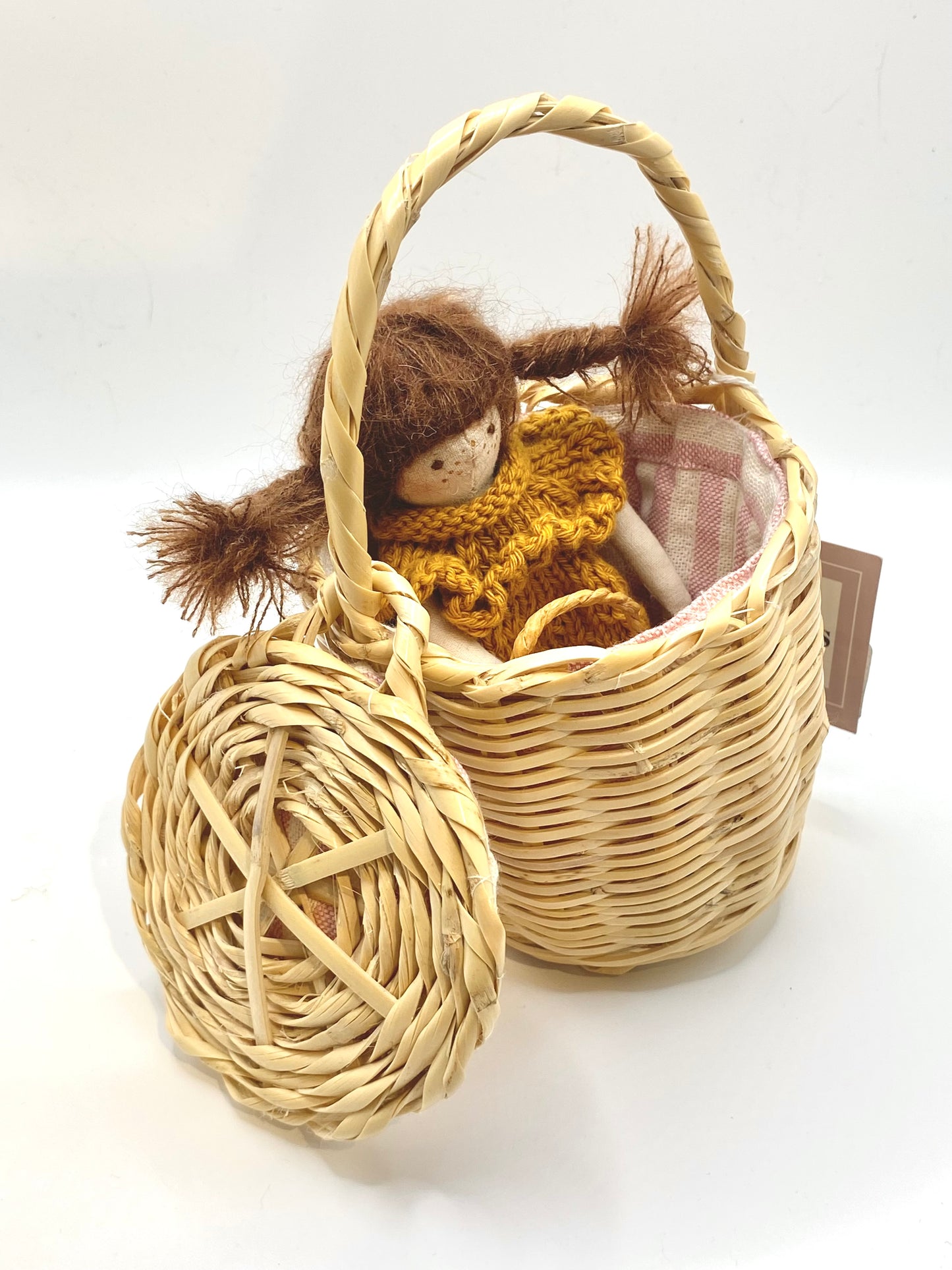 Mini Jane Birkin Basket – Pink Stripe with Doll