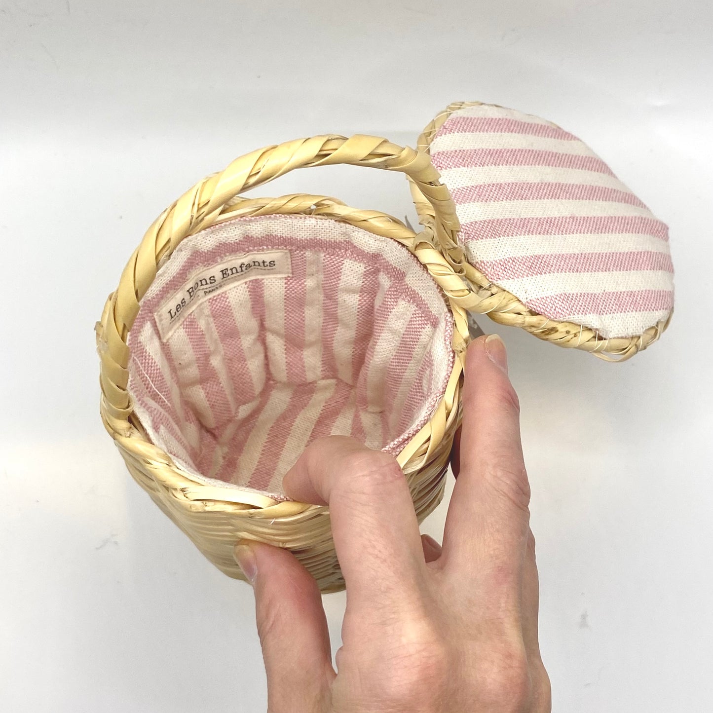 Mini Jane Birkin Basket – Pink Stripe with Doll