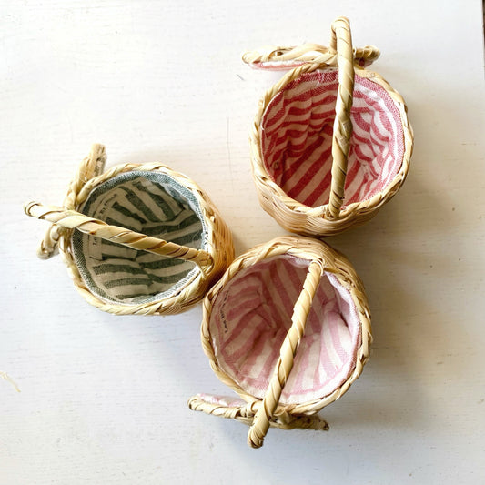 Mini Handwoven Basket – Green & Red Stripe