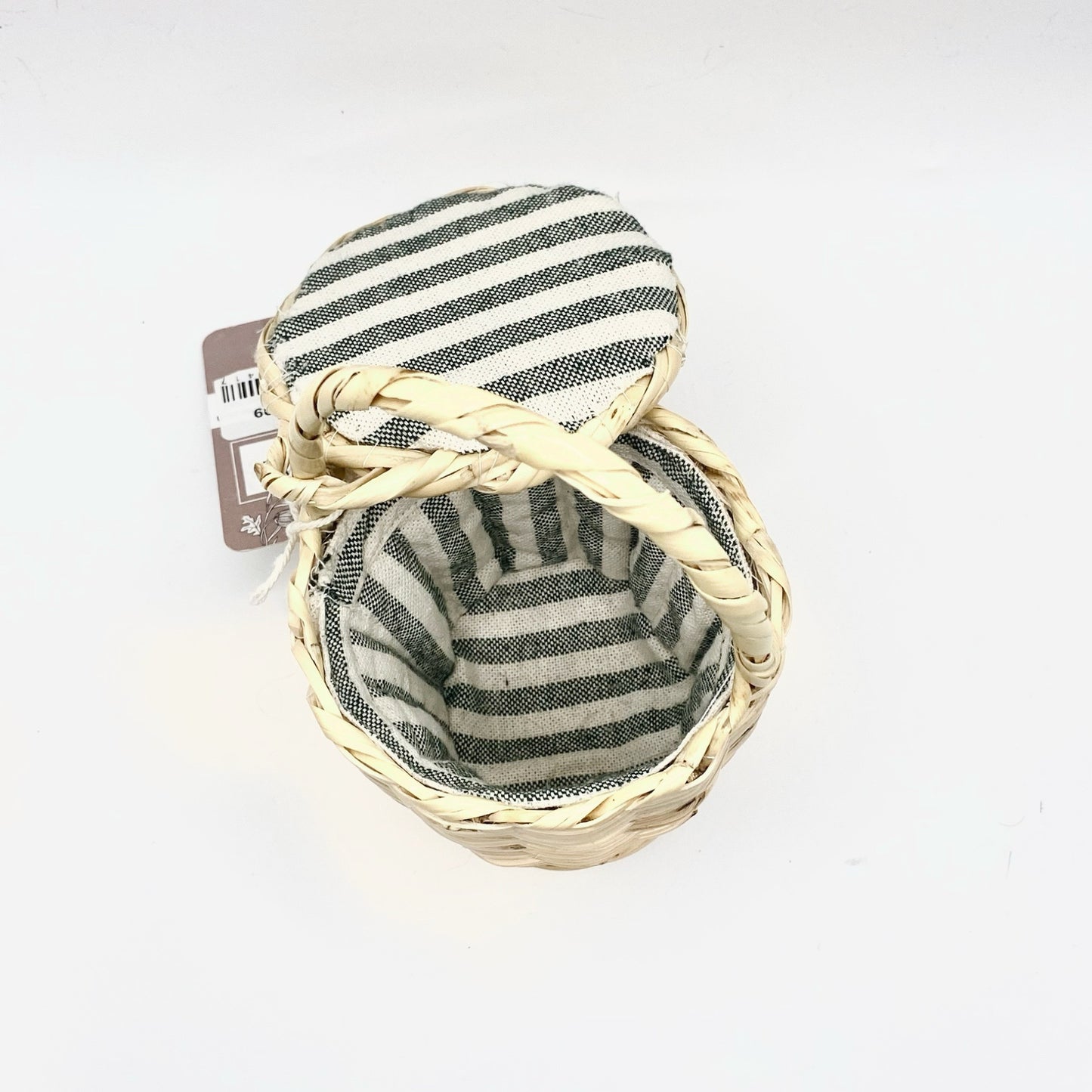 Mini Handwoven Basket – Green & Red Stripe