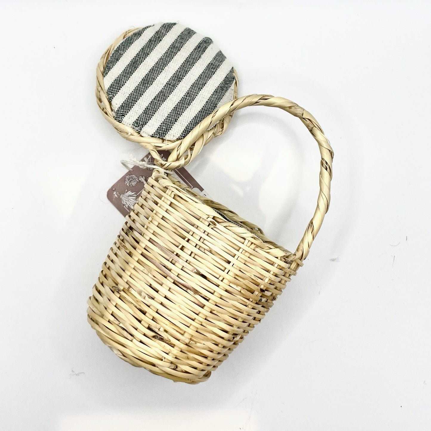 Mini Handwoven Basket – Green & Red Stripe