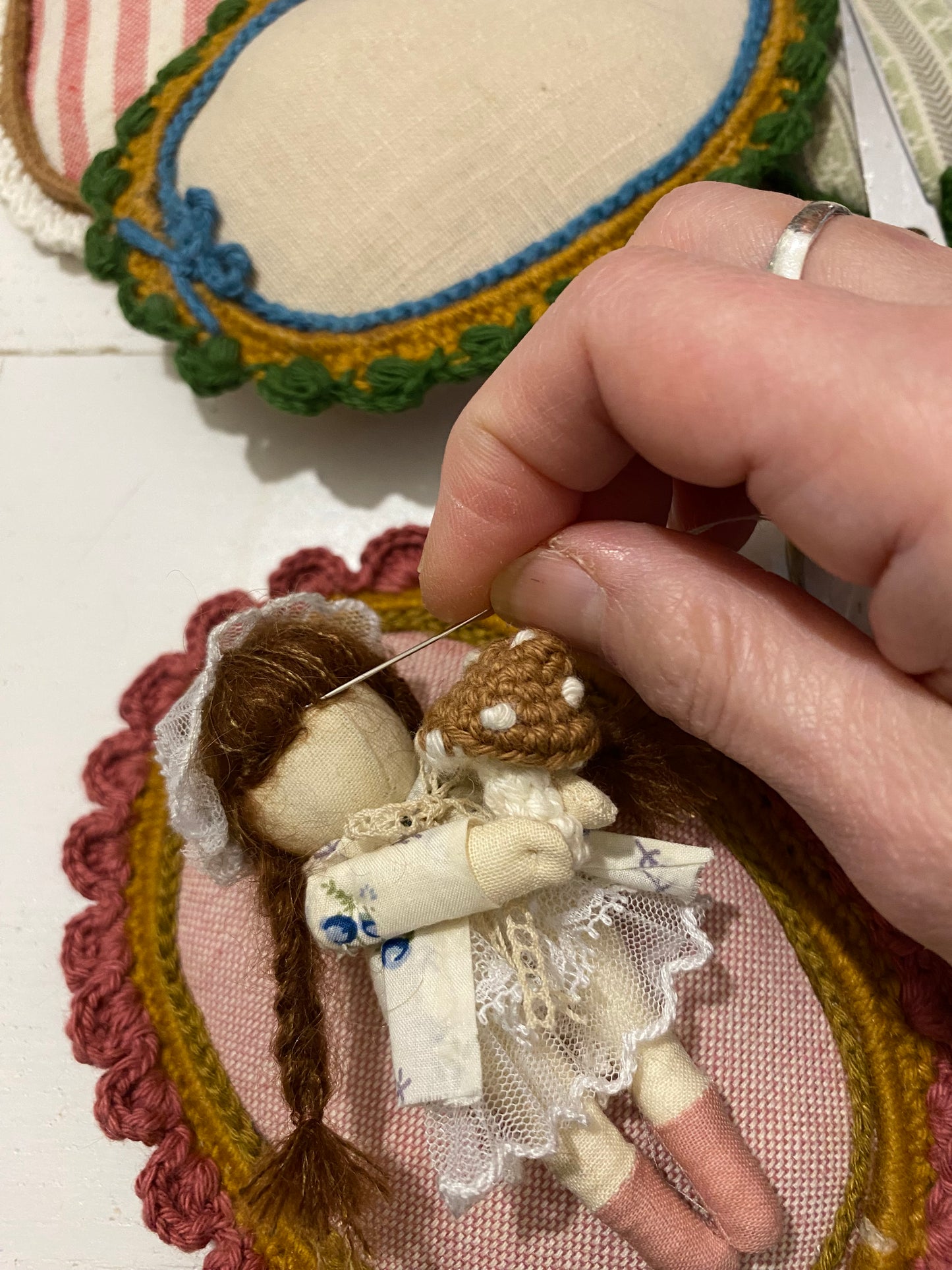 Miniature Doll in Crochet Frame - Made to Order