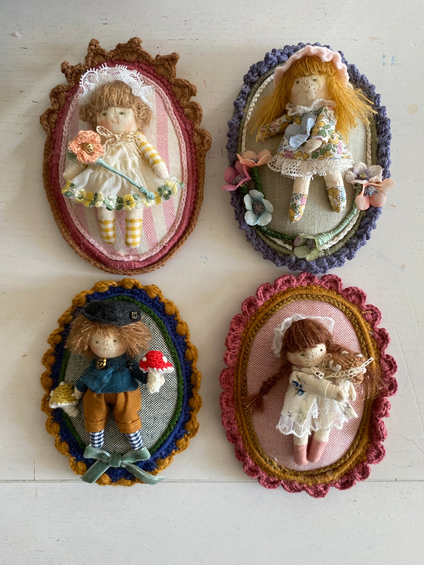 Miniature Doll in Crochet Frame - Made to Order