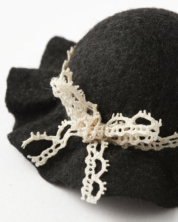 Handmade Black Felted Hat with Vintage Lace